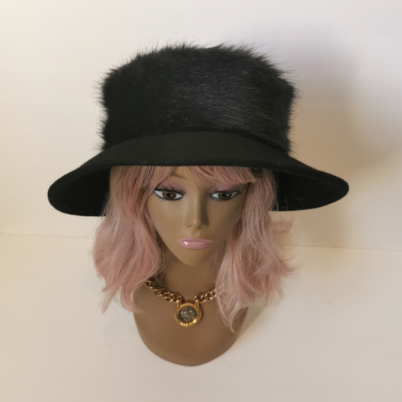 Vintage wide brim faux fur wool hat - Picture 3 of 10